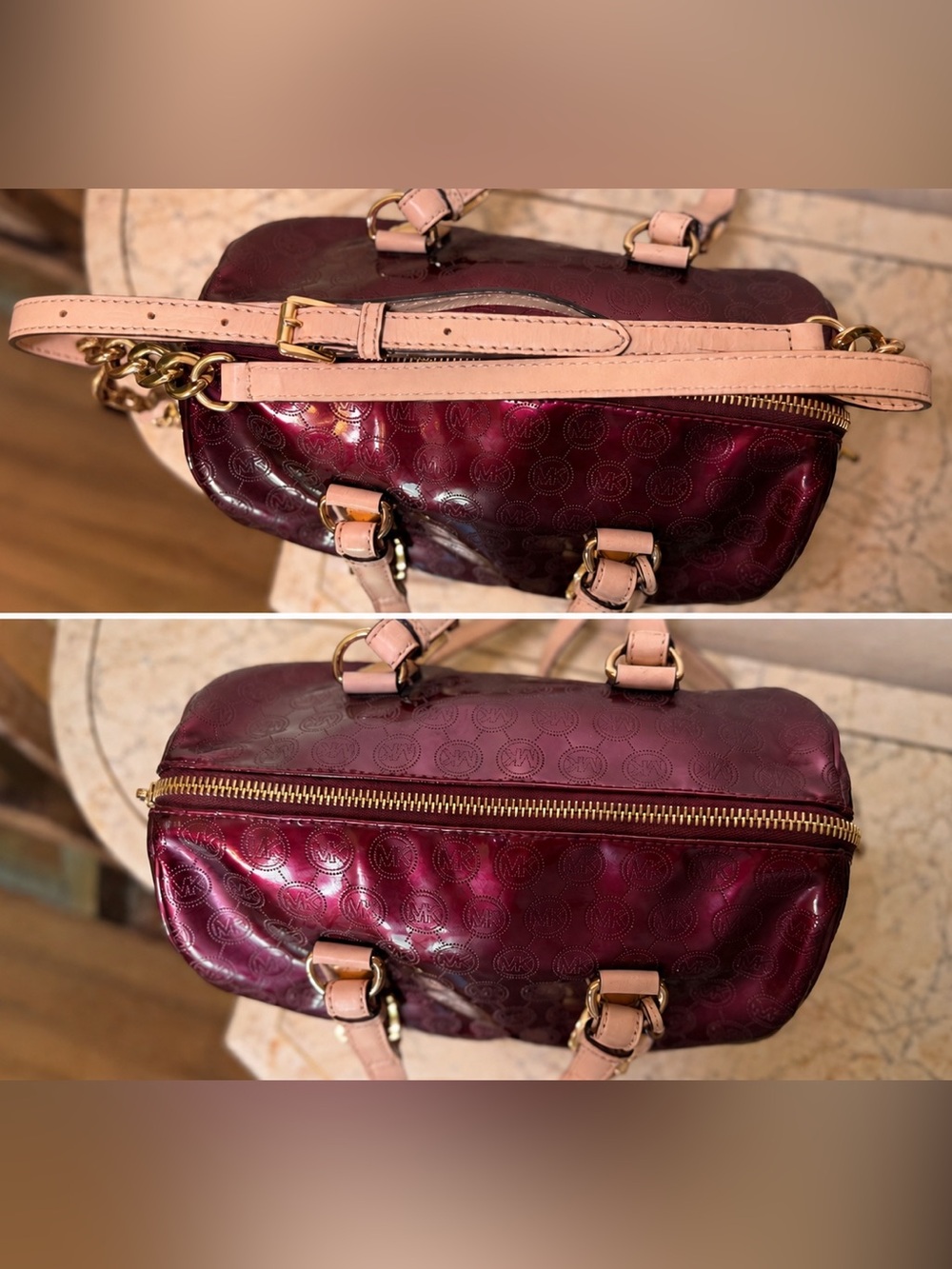 SOLD- Vintage Michael Kors Bordeaux Patent Bag & Matching Wallet Set - Picture 12 of 17